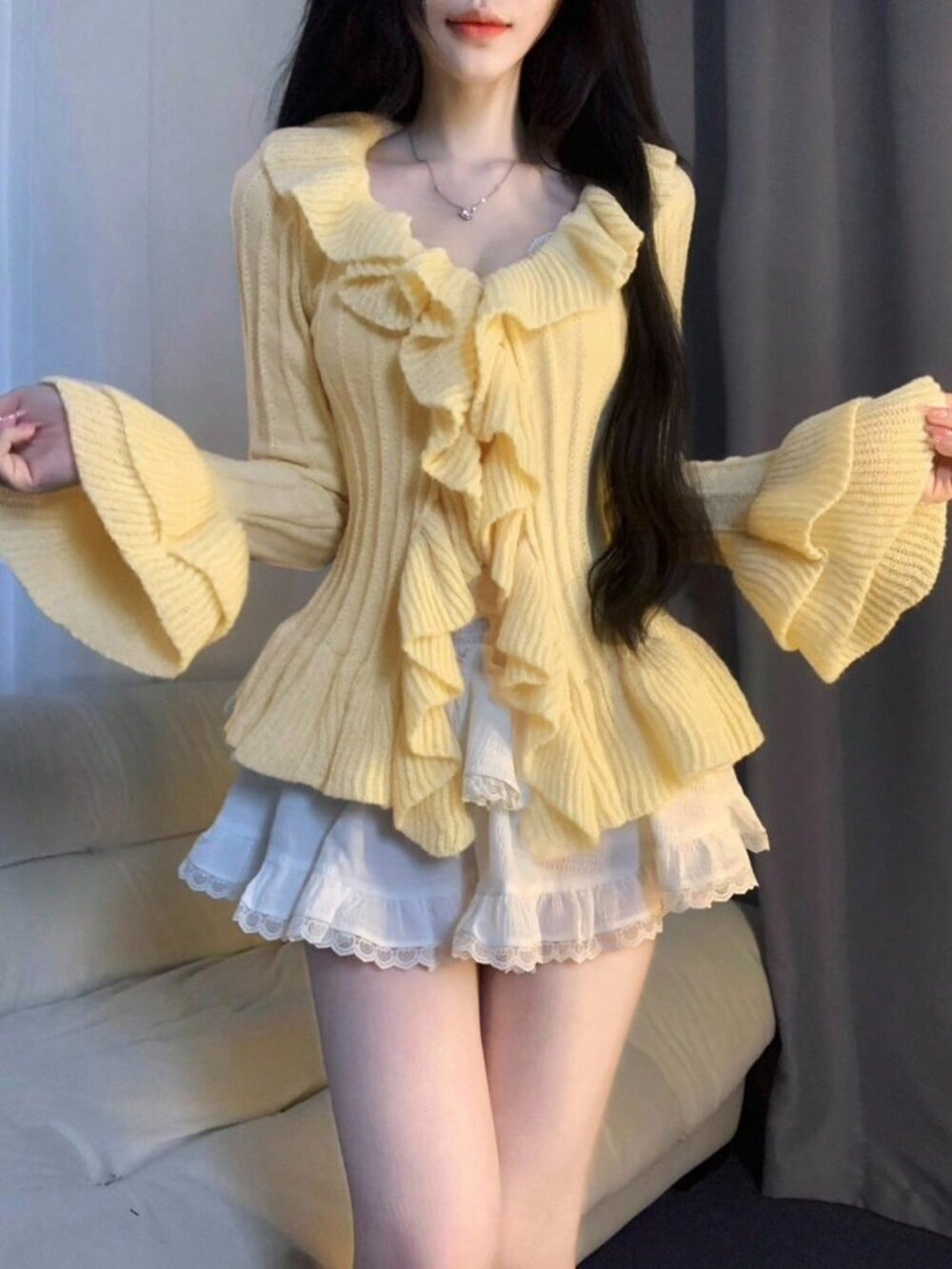 Yellow Casual Women's Knit Top - Picture 6 of 8